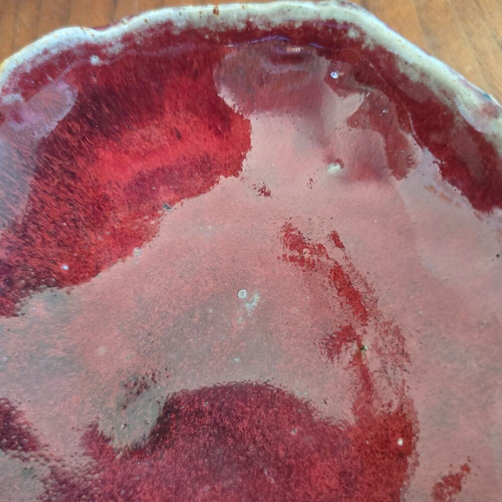 Studio Art Pottery Red Bowl Gray Drip Rim Glazed Classic Rustic Earthy Boho - Picture 9 of 10